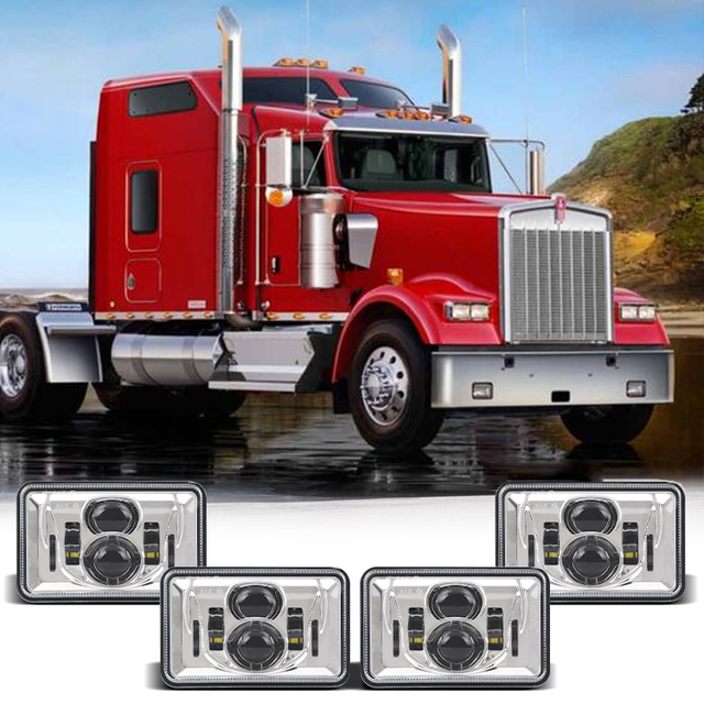 Universal Square Led 55w High Bright 4x6inch High Low Beam Headlamp for Peterbilt Rectangular Headlights 379 378 357