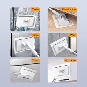 Mini facile à utiliser plat jetable en microfibre vadrouille fenêtre paresseux poussière essuyer avec poteau en acier serviette en papier tête remplacement tissu Non tissé - Product Image 4