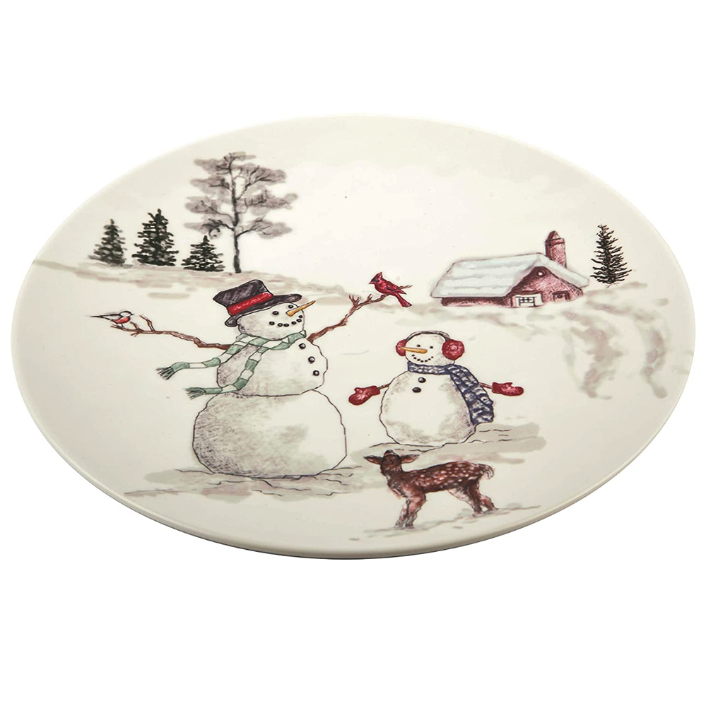 Plateau De Service Bonhomme De Neige Noël - Bois, 23,5x15 Cm - Pour Biscuits, Fruits Secs, Snacks