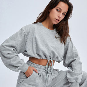 New Trend Solid Sport Crop Top Casual Loose Activewear Drawstring Plus Size Eco-Friendly Breathable Elastic Stretchy Stock - Product Image 4