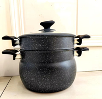 Casserole en aluminium antiadhésive pour soupe et couscous, sans fumée d'huile, pour cuisinière à gaz, usage domestique, avec couvercle en silicone et verre