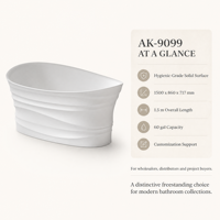 Baignoire ovale en surface solide ondulée blanche ultra-brillante 2026, pour hôtels et usage domestique, épaisseur et taille personnalisables, en pierre artificielle, vente en gros