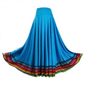 Falda de baile flamenco y de salón para mujer, con cintura elástica y dobladillo de rayas de colores, 100% poliéster, con estampado por transferencia térmica. - Product Image 4