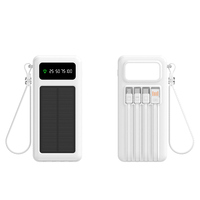 Banque d'alimentation solaire d'extérieur avec écran LED, charge rapide, micro USB, 4 câbles intégrés, cordon, lampe torche LED lumineuse pour le camping, chargeur solaire