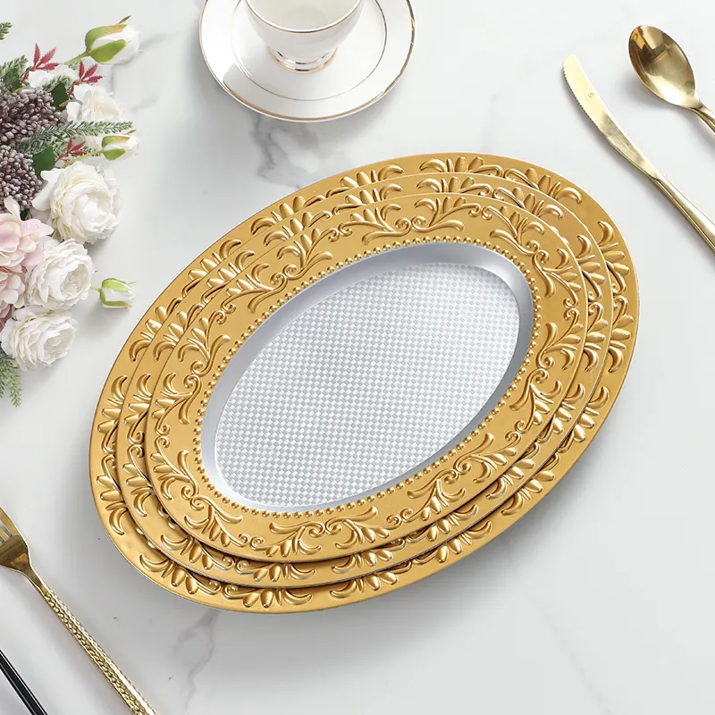 Oval Gold Rim Luxury Style Home Decoration Wedding Or Party Serving Plates