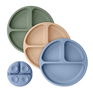 Silicone sans BPA de qualité alimentaire pour tout-petits enfants Vaisselle d'entraînement Plaques d'aspiration divisées Ensemble d'alimentation - Product Image 1