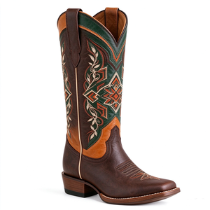 Chaussures western rétro personnalisées pour femmes, broderies, bottes de cow-boy, bout carré, cuir, talon épais, bottes western pour filles - Product Image 5