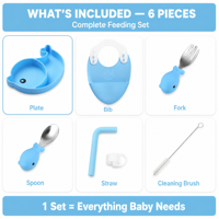 Leuke Cartoon Dolphin-vormige siliconen servieset 6-delige Food Grade BPA-vrije zuigplaat kom beker lepel spinnen voor peuters
