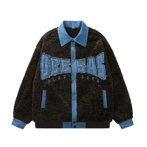 OEM New Fashion Sheepskin Woolen and Denim Blended Low MOQ Buttons Closure Young Women Winter Jacket