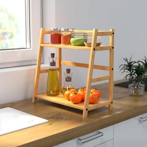Organizador de Especias para Encimera, <span class=keywords><strong>2</strong></span> Niveles, Multifuncional, Estantes de Almacenamiento de Bambú Independientes para Cocina - Product Image 3