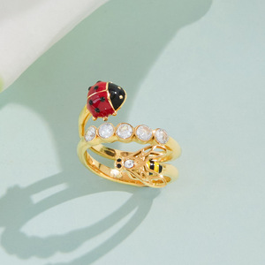 Ladybug And Bee <b>Ring</b> Gold Tone Insect Design With <b>Crystal</b> Accents For Women Jewelry Gift - Product Image 4