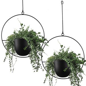2 pièces <span class=keywords><strong>de</strong></span> jardinières suspendues modernes en métal avec crochets et chaînes, supports muraux/plafond, porte-pots <span class=keywords><strong>de</strong></span> <span class=keywords><strong>fleurs</strong></span> <span class=keywords><strong>pour</strong></span> la décoration <span class=keywords><strong>de</strong></span> la maison et du jardin, revêtement en poudre - Product Image 1