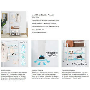 Porte-manteaux et chaussures avec porte-chapeau Étagère de rangement pour entrée d'arbre en fer en métal avec crochets Porte-manteau pour veste et chapeau - Product Image 5