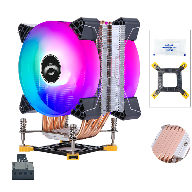 QiuzAim 120mm Computer 6 Heat Pipes I5 CPU Cooler PWM Fan Desktop RGB Lighting 1700/1150 air Cooling 1366 Silent