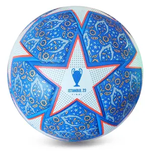 Balón de fútbol de copa de partido barato personalizado con material de entrenamiento de PVC/TPU/PU, tamaño y peso estándar oficial, balón de fútbol