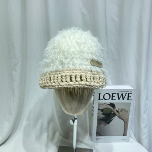 หมวกบักเก็ตแฮนด์เมดสำหรับผู้หญิง สีขาวนวลและสีดำ ถักจากไหมพรม สำหรับฤดูใบไม้ร่วงและฤดูหนาว หมวกชาวประมง ขนาด 56-58 ซม. - Product Image 3
