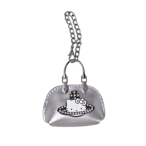 Cute Saturn Cat <b>Leather</b> Mini Chain Bag Charm <b>Keychain</b> with Silk Screen Printing High-end Style Women's Bag Hanger Wholesale - Product Image 3