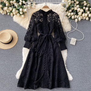 Abiti all'Ingrosso per <span class=keywords><strong>Donne</strong></span>, Elegante Vestito in Pizzo Modellante a Maniche Lunghe, Stile Retrò Francese - Product Image 2