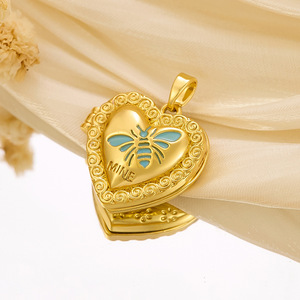 Breloque <span class=keywords><strong>photo</strong></span> HD4433 ouvrable en forme de cœur, thème abeille, en laiton plaqué or 18 carats <span class=keywords><strong>avec</strong></span> émail goutte d'huile, collection Amour, bijoux pour femme - Product Image 5