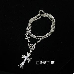 Bracelet unisexe pour couples, pendentif <span class=keywords><strong>croix</strong></span> en cuivre rétro classique avec diamants roses brillants, chaîne en bambou - Product Image 4