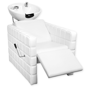 Chaise de lavage de <span class=keywords><strong>cheveux</strong></span> inclinable <span class=keywords><strong>avec</strong></span> repose-jambes réglable et cuvette en céramique pour salon de coiffure - Product Image 1