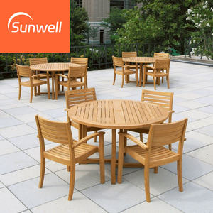 Juego de Mesa y Sillas de Comedor para Patio de Diseño Moderno, Madera de Teca, Mesa y Sillas de Jardín de Madera Maciza con Sombrilla - Product Image 6