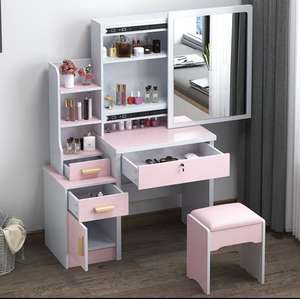 Table de toilette moderne en bois blanc simple avec miroir LED pour <span class=keywords><strong>chambre</strong></span> à coucher européenne, <span class=keywords><strong>petite</strong></span> table de maquillage pour femme <span class=keywords><strong>adulte</strong></span>, salle de bain d'hôtel - Product Image 4