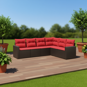 Set di divani da giardino in polyrattan marrone, 7 pezzi con cuscini, mobili da esterno moderni - Product Image 2
