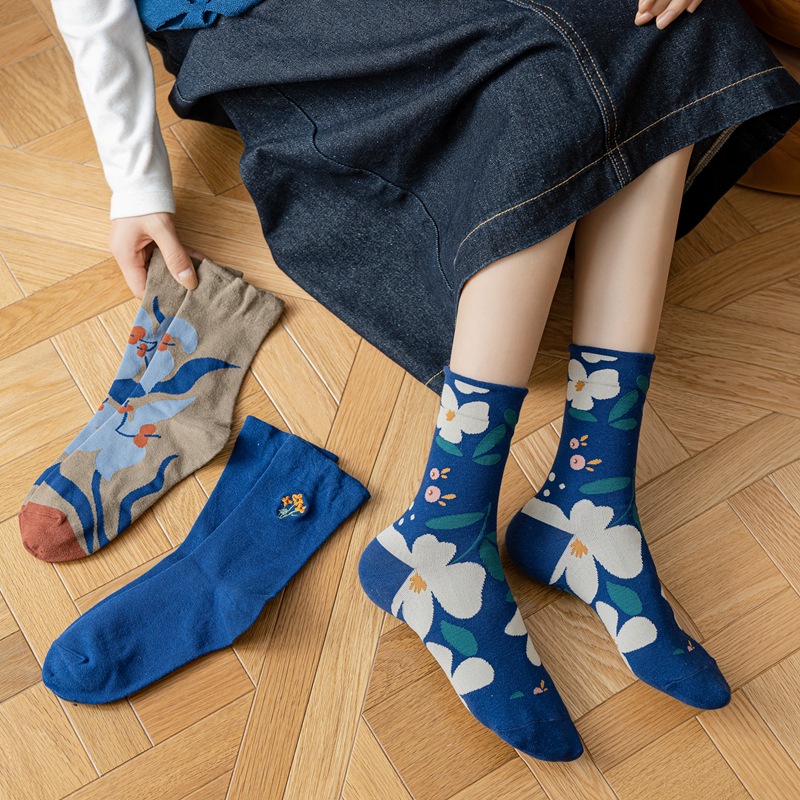 Broderie jacquard pastorale Chaussettes personnalisees en coton Designer Chaussettes
