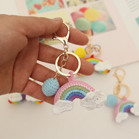 Nouvellement arrivé porte-clés bon temps arc-en-ciel sac suspendu doux mignon pendentif à breloque Crochet laine porte-clés