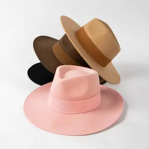 2022 패션 사용자 정의 호주 100% 양모 펠트 모자 여러 색상 뻣뻣한 하드 플랫 와이드 브림 페도라 모자