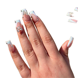 Faux ongles en ABS semi-artisanaux, forme amande, <span class=keywords><strong>blanc</strong></span> <span class=keywords><strong>laiteux</strong></span>, style crocodile français, scintillants, effet flash, pour nail art, vente en gros à bas prix - Product Image 2