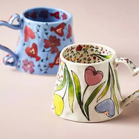 Mug en céramique de style nordique à motif floral 300 ml - Passe au lave-vaisselle et au micro-ondes - Mug à café de bureau - Cadeau de rentrée scolaire