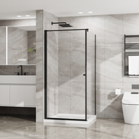 Cabine de douche sans cadre 36 pouces de largeur x 36 pouces de profondeur W X 72 pouces. Porte de douche d'angle avec 1/4 po. Verre trempé transparent, ouverture pivotante