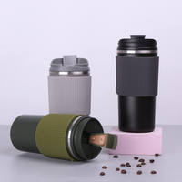Gobelet isotherme en acier inoxydable à double paroi de 450 ml avec manchon en silicone antidérapant pour le camping, tasse à café isolée pour les aventures en plein air