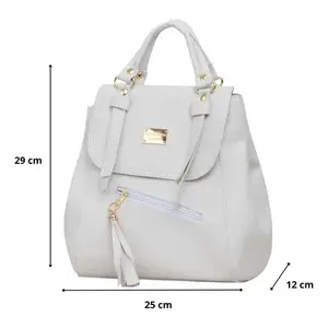 Sac à dos blanc Fana pour femme, 15L, léger, en PVC, tendance, pour usage quotidien, sac d'université avec poche zippée et poignée à pompon - Product Image 4