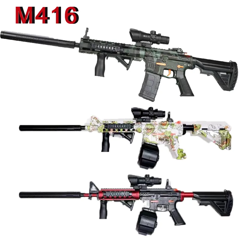 Water Toys Summer Outdoor Gun M416 Gel Blaster Gun Metal Glow In The Dark Red Dot Drum And Laser Toy Gun