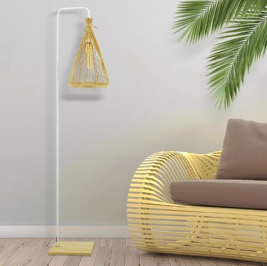 Natural Woven Rattan Floor Standing Lamp Modern Boho Style with LED Bulb for Living Room Bedroom Beach House Décor