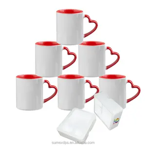 M. R-Tazas de cerámica blanca con mango de corazón, Color interior, 11oz, sublimación