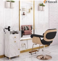 Chariot de salon de beauté Yoocell en contreplaqué de marbre blanc avec roues en métal