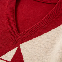 Pull-over personnalisé en maille jacquard pour homme, col en V, manches longues, logo sur le devant