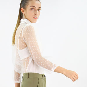 Camicetta <span class=keywords><strong>Trasparente</strong></span> in Rete per Donna, Top a Maniche Lunghe, Camicia Bianca <span class=keywords><strong>Trasparente</strong></span> con Bottoni di Perle, <span class=keywords><strong>Blusa</strong></span> a Pois Femminile - Product Image 3