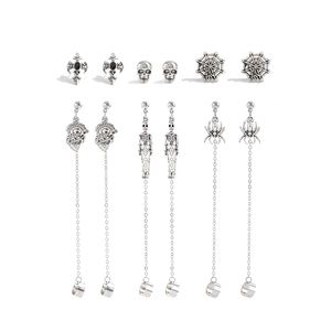 6 Pairs Goth Red Crystal Skull Spider Metal Drop <b>Earrings</b> Set Women Halloween Creative Cross Rose <b>Piercing</b> <b>Earring</b> Jewelry - Product Image 6