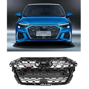 For Audi A3 S3 Sline 2021+ Front Grille Auto Parts Accessories Upgrade RS3 Style Black Mesh Front Bumper Grill