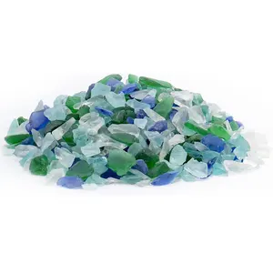 Anggo 4 LBS Nautical Frosted Blue Green Crushed Glass Clear Mix Sea Glass For Vase Filler Welding Decor Art Crafts