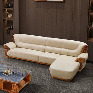 Juego de Sofás Esquineros en Forma de L de Cuero Genuino, Diseño Moderno y Simple, Reclinables, de Lujo Ligero, Madera de Ébano Sólida, Estilo Europeo para Sala de Estar - Product Image 3