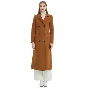 New Slim Fit Double Breasted Turn-down Collar Ladies Coat Long Wool Coat For Women