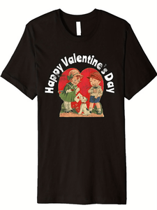 Camiseta Vintage para Hombre, Día de San Valentín, Estilo Retro Años 50, Corazones de Cupido, Tela Suave, Cuello Redondo, Manga Corta, Ropa Promocional para Adultos - Product Image 1