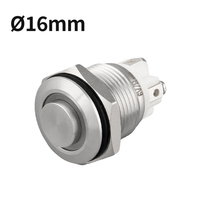 Interrupteur à bouton-poussoir momentané HBAN 16 mm à tête ronde haute, 1NO, anneau lumineux, en laiton nickelé, à bornes à vis, 3A 250V IP67