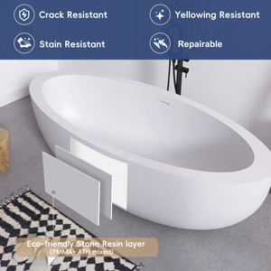 Bañera Independiente Moderna Maydon, Diseño Ovalado Elegante, Superficie Sólida de Piedra Artificial, Ecológica y Duradera, 1850 mm - Product Image 6